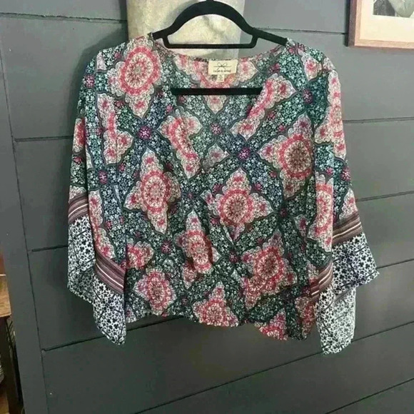 Twine & String Bohemian Flare Sleeve Crop Top‎ Size xl - Picture 1 of 5